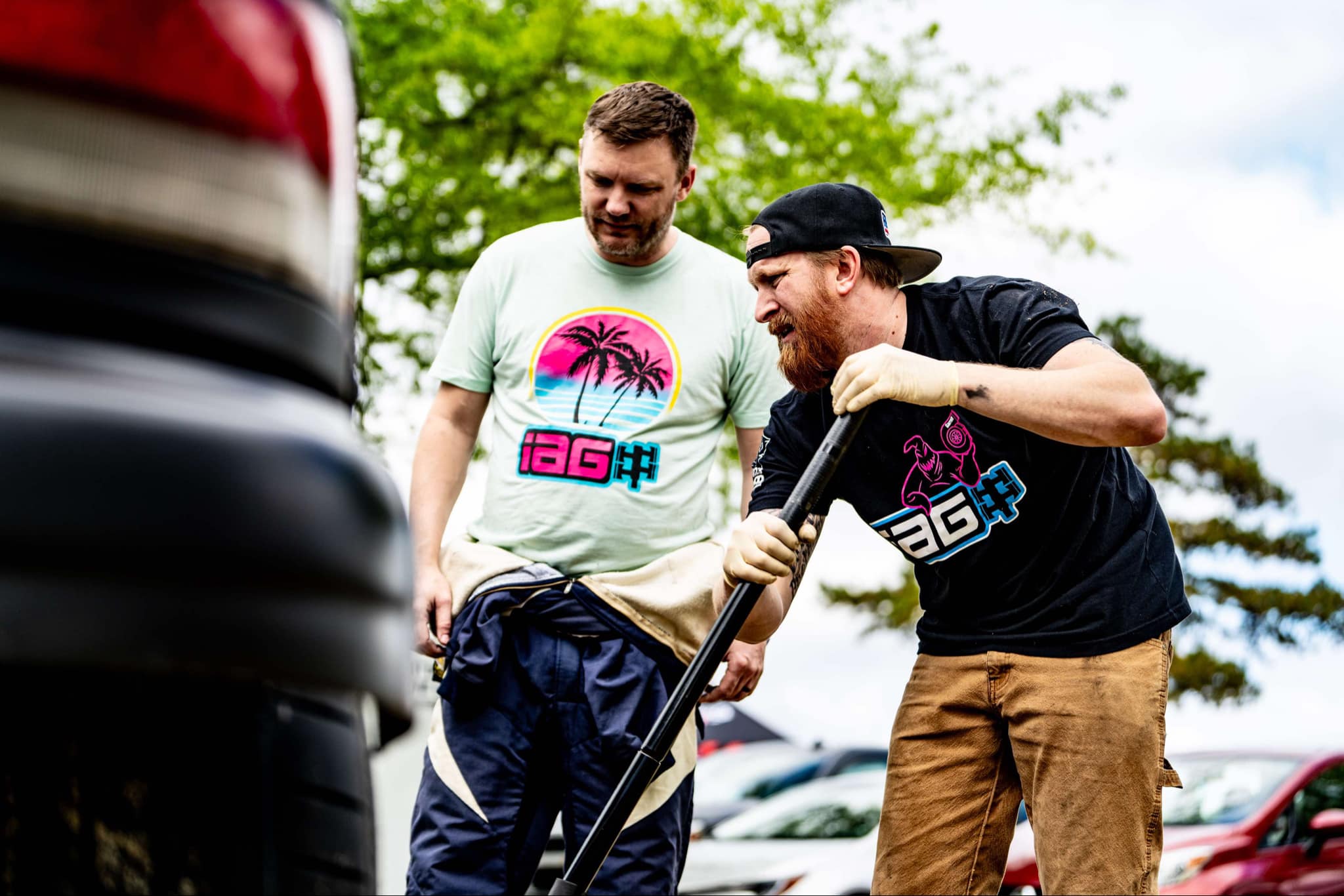 Dylan and Dewey working on the car
